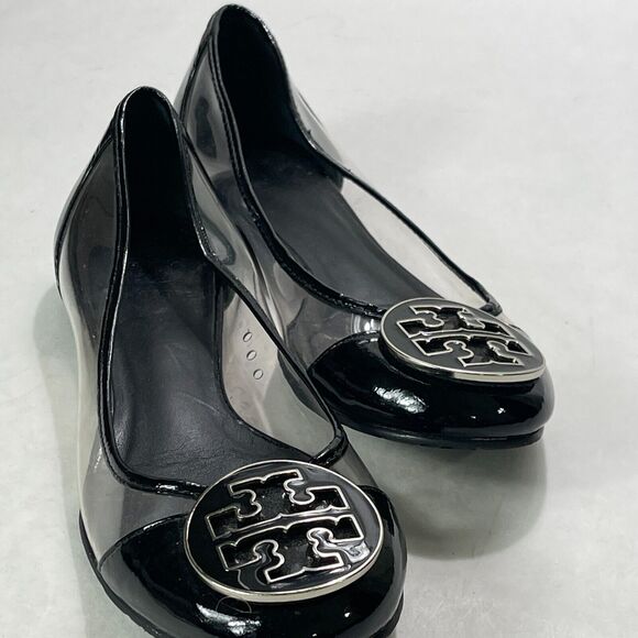 Tory Burch Ballet 6 1/2 M Flat Black & Clear PVC Vintage NO SIZE VISIBLE READ - Picture 2 of 9